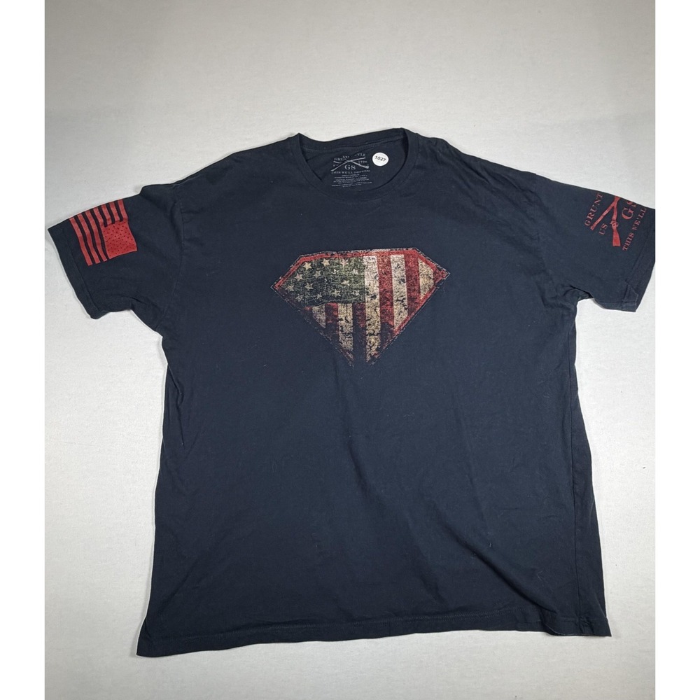 Grunt Style Shirt Mens 2XL Black American Flag Shield Graphic Tee Patriotic